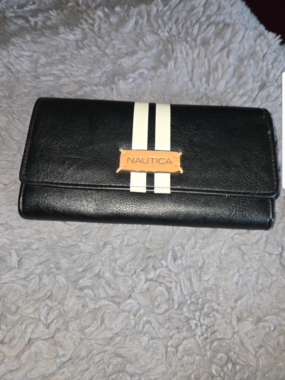 Nautica Black Wallet with White Stripe Accent
